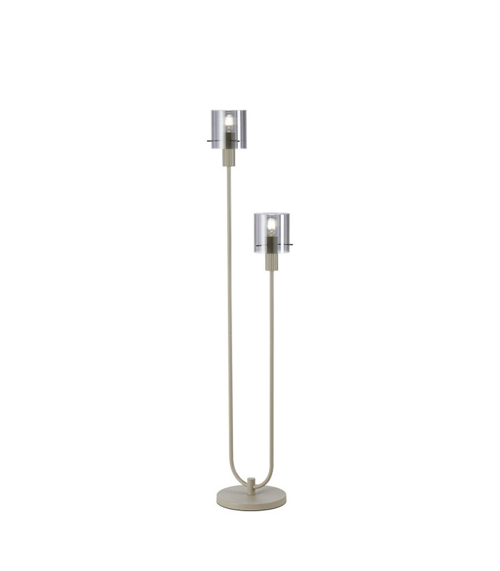 Hudson Stepped Floor Lamp 2 Light E27 Beige Stone/Smoke Narrow Line Glass-1