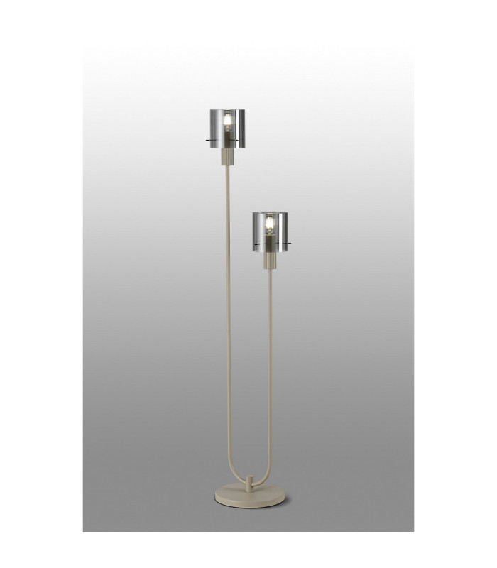 Hudson Stepped Floor Lamp 2 Light E27 Beige Stone/Smoke Narrow Line Glass-3