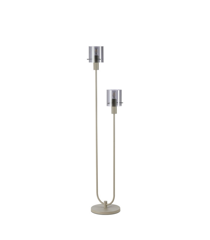 Hudson Stepped Floor Lamp 2 Light E27 Beige Stone/Smoke Narrow Line Glass-4