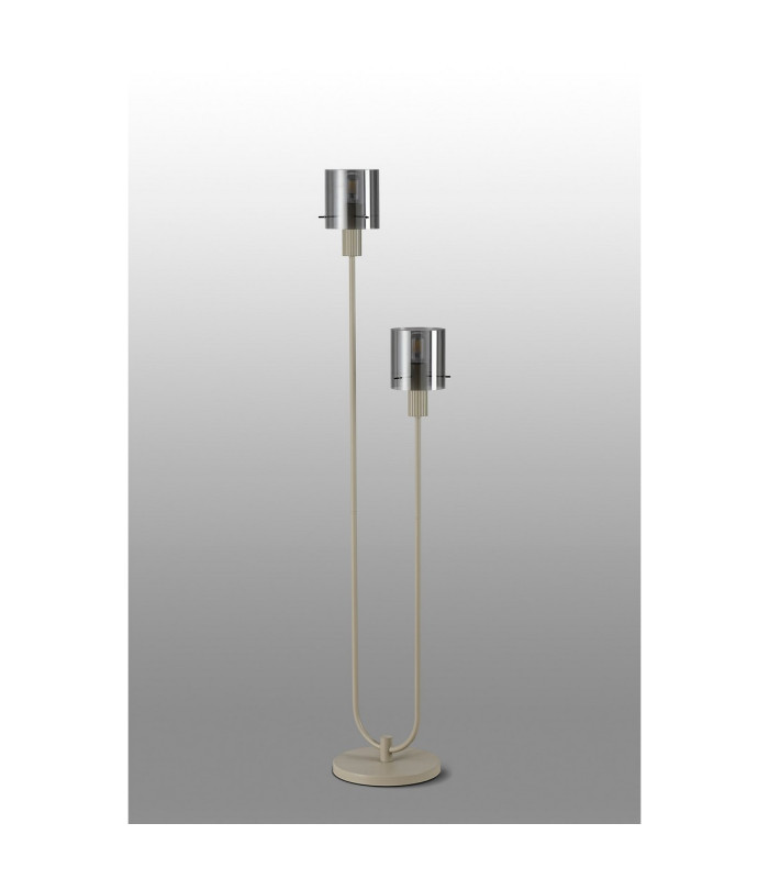 Hudson Stepped Floor Lamp 2 Light E27 Beige Stone/Smoke Narrow Line Glass-7