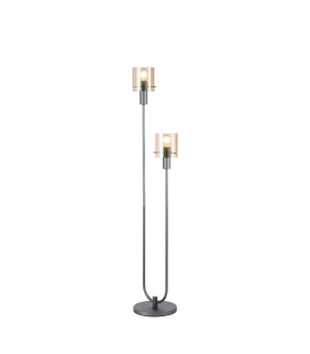 Hudson Stepped Floor Lamp 2 Light E27 Dark Grey/Amber Narrow Line Glass-1