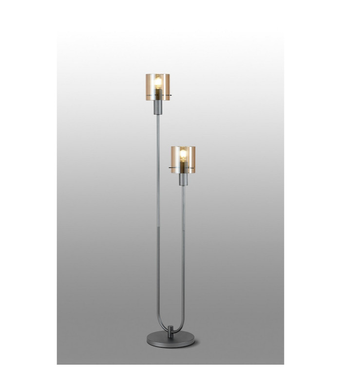 Hudson Stepped Floor Lamp 2 Light E27 Dark Grey/Amber Narrow Line Glass-3