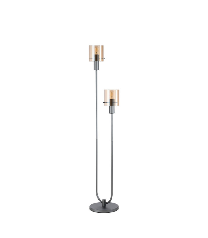Hudson Stepped Floor Lamp 2 Light E27 Dark Grey/Amber Narrow Line Glass-4