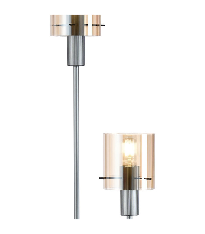 Hudson Stepped Floor Lamp 2 Light E27 Dark Grey/Amber Narrow Line Glass-6