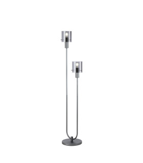 Hudson Stepped Floor Lamp 2 Light E27 Dark Grey/Smoke Narrow Line Glass-1