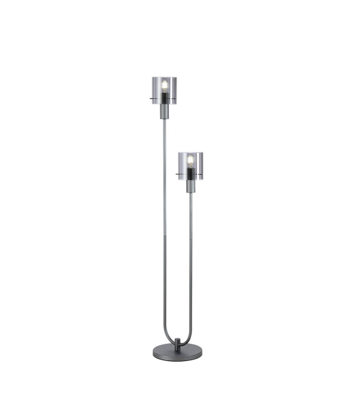 Hudson Stepped Floor Lamp 2 Light E27 Dark Grey/Smoke Narrow Line Glass-1