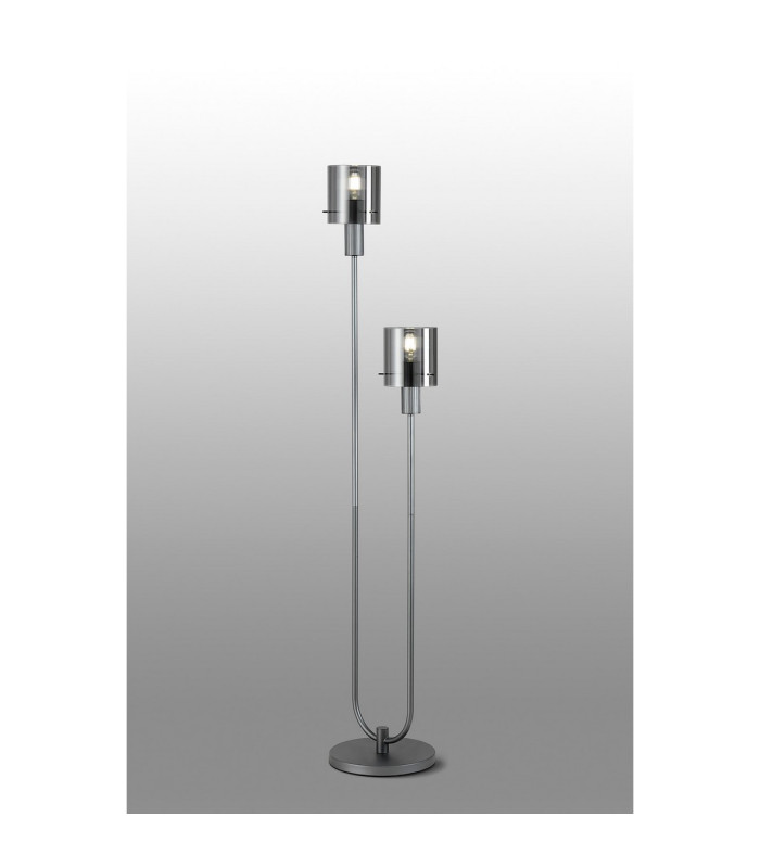 Hudson Stepped Floor Lamp 2 Light E27 Dark Grey/Smoke Narrow Line Glass-3