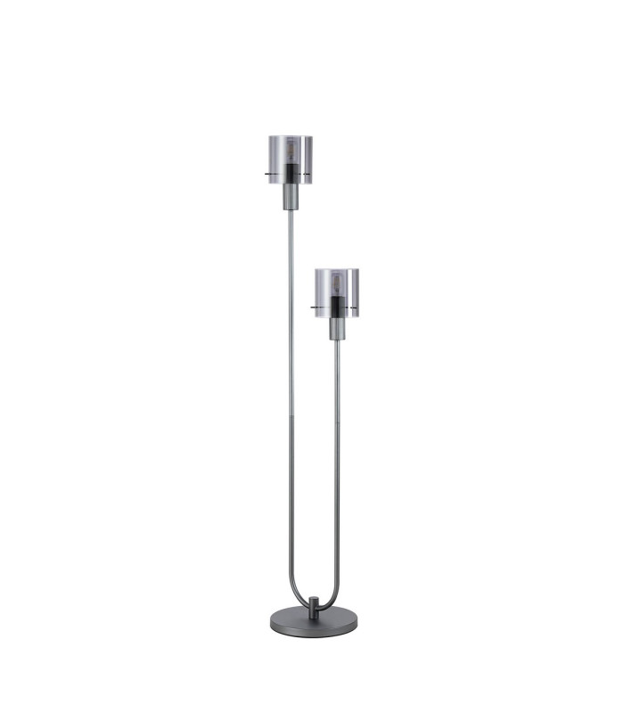 Hudson Stepped Floor Lamp 2 Light E27 Dark Grey/Smoke Narrow Line Glass-4