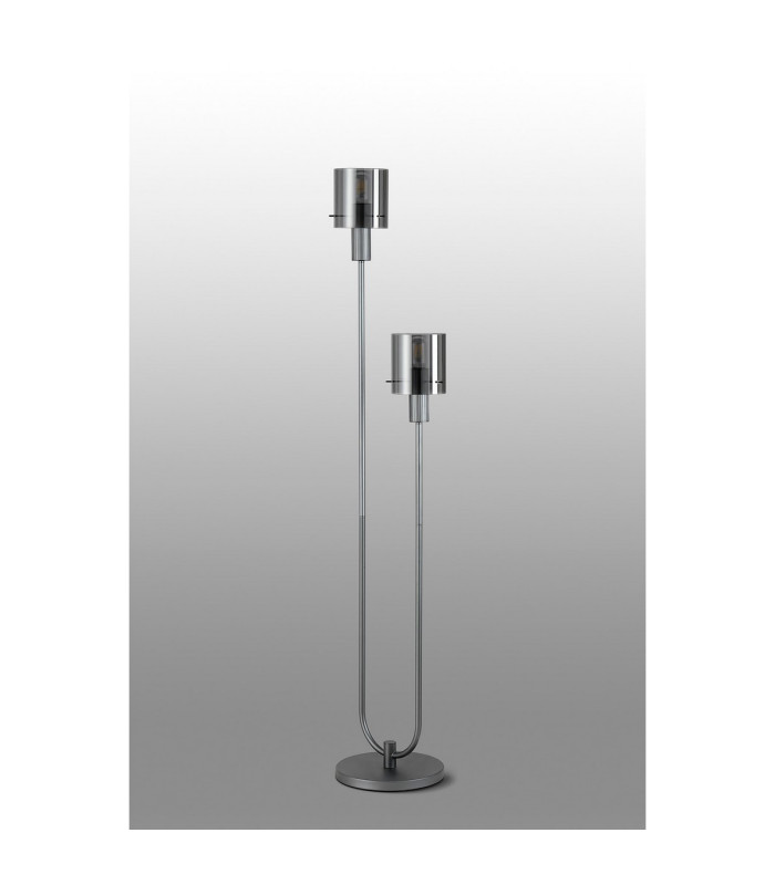 Hudson Stepped Floor Lamp 2 Light E27 Dark Grey/Smoke Narrow Line Glass-7