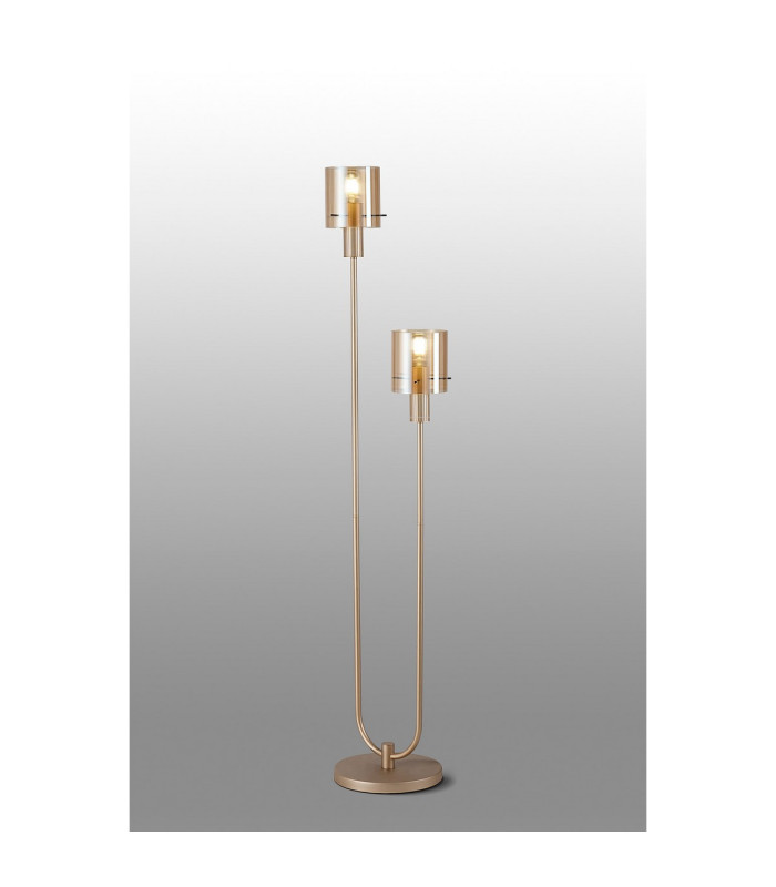Hudson Stepped Floor Lamp 2 Light E27 Light Gold/Amber Narrow Line Glass-3