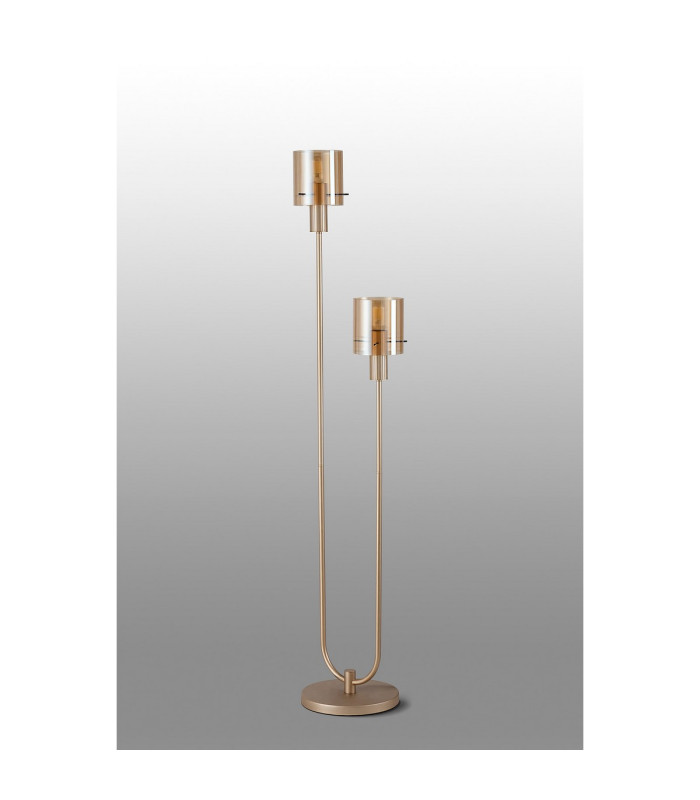 Hudson Stepped Floor Lamp 2 Light E27 Light Gold/Amber Narrow Line Glass-7