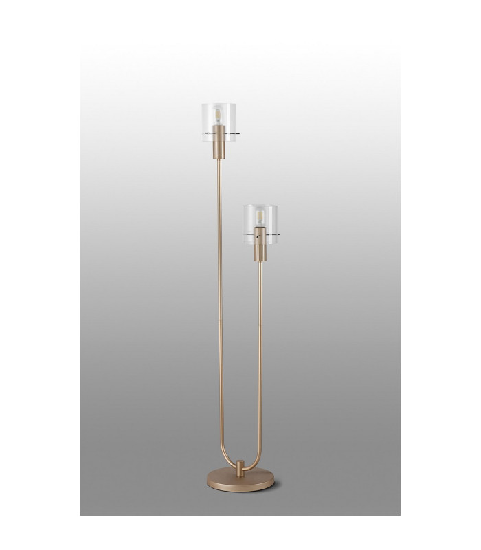 Hudson Stepped Floor Lamp 2 Light E27 Light Gold/Clear Narrow Line Glass-7