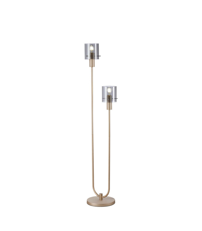 Hudson Stepped Floor Lamp 2 Light E27 Light Gold/Smoke Narrow Line Glass-1