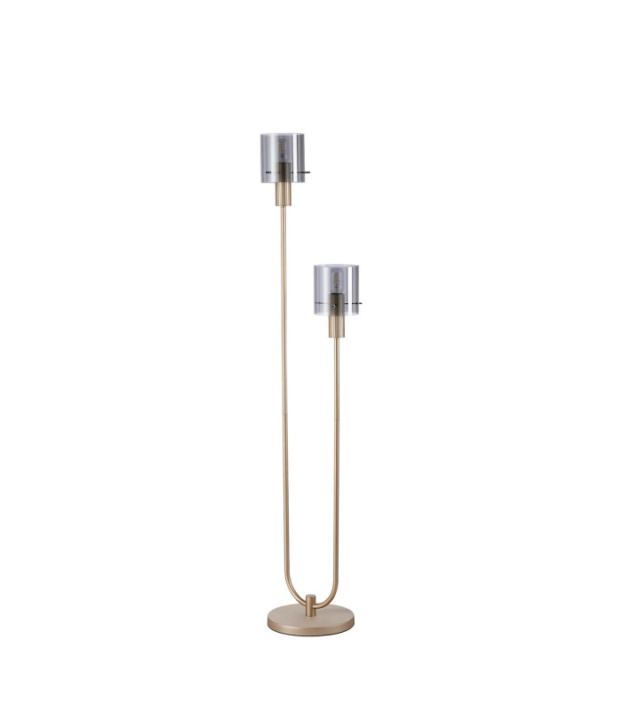 Hudson Stepped Floor Lamp 2 Light E27 Light Gold/Smoke Narrow Line Glass-4