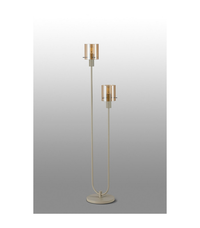 Hudson Stepped Floor Lamp 2 Light E27 Beige Stone/Amber Wide Line Glass-7