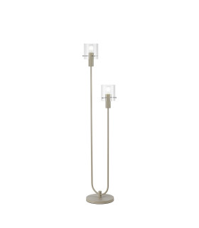 Hudson Stepped Floor Lamp 2 Light E27 Beige Stone/Clear Wide Line Glass-1