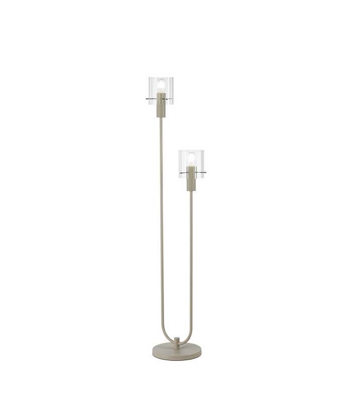 Hudson Stepped Floor Lamp 2 Light E27 Beige Stone/Clear Wide Line Glass-1