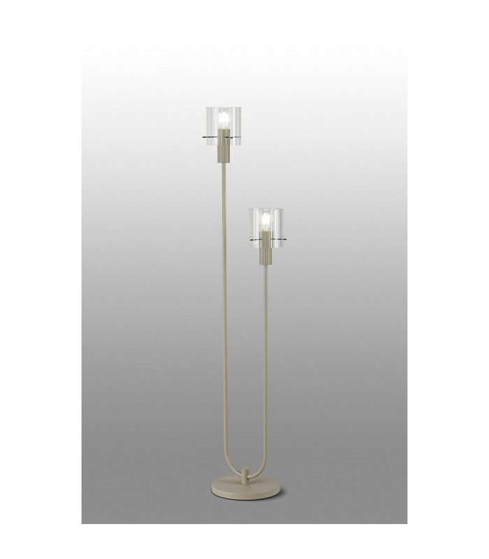 Hudson Stepped Floor Lamp 2 Light E27 Beige Stone/Clear Wide Line Glass-3