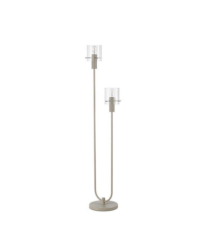 Hudson Stepped Floor Lamp 2 Light E27 Beige Stone/Clear Wide Line Glass-4