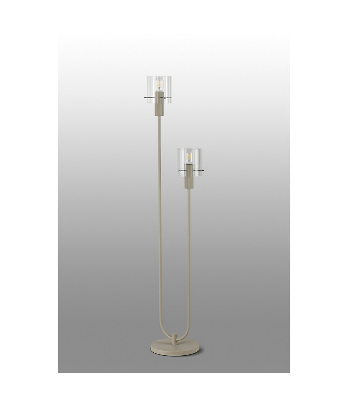 Hudson Stepped Floor Lamp 2 Light E27 Beige Stone/Clear Wide Line Glass-7