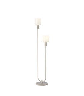 Hudson Stepped Floor Lamp 2 Light E27 Beige Stone/Gloss White Wide Line Glass-1