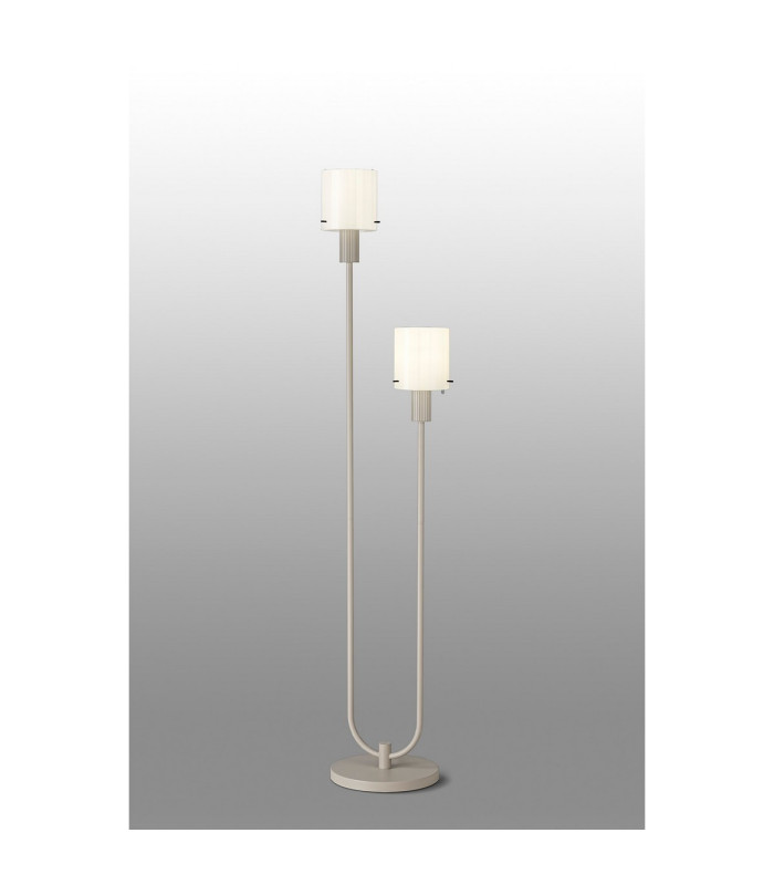 Hudson Stepped Floor Lamp 2 Light E27 Beige Stone/Gloss White Wide Line Glass-3