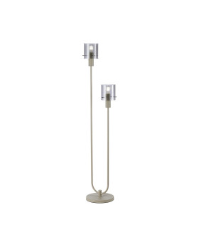 Hudson Stepped Floor Lamp 2 Light E27 Beige Stone/Smoke Wide Line Glass-1
