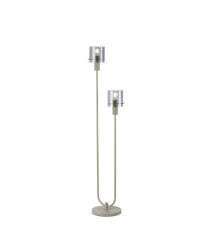 Hudson Stepped Floor Lamp 2 Light E27 Beige Stone/Smoke Wide Line Glass-1