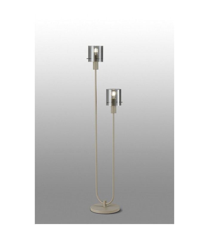 Hudson Stepped Floor Lamp 2 Light E27 Beige Stone/Smoke Wide Line Glass-3