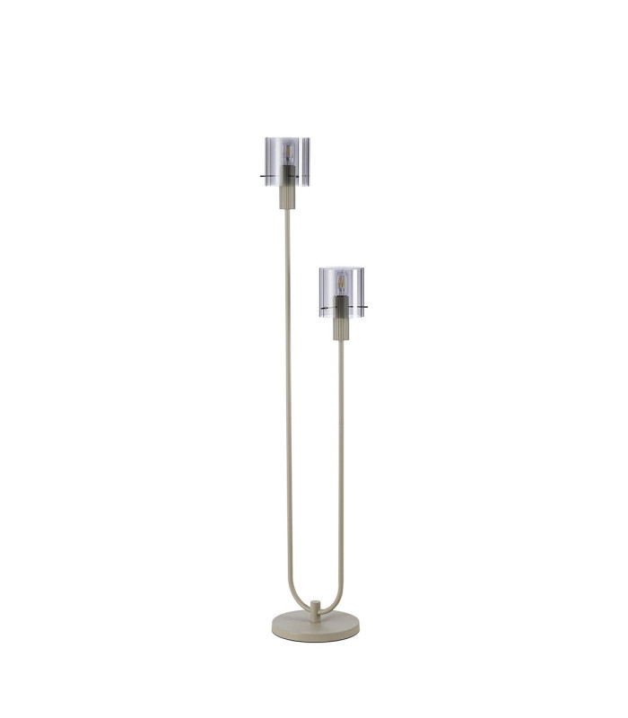 Hudson Stepped Floor Lamp 2 Light E27 Beige Stone/Smoke Wide Line Glass-4