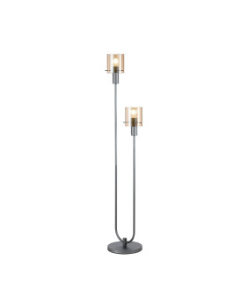 Hudson Stepped Floor Lamp 2 Light E27 Dark Grey/Amber Wide Line Glass-1