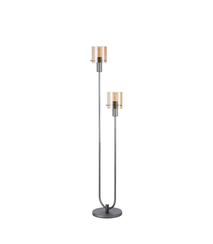 Hudson Stepped Floor Lamp 2 Light E27 Dark Grey/Amber Wide Line Glass-4