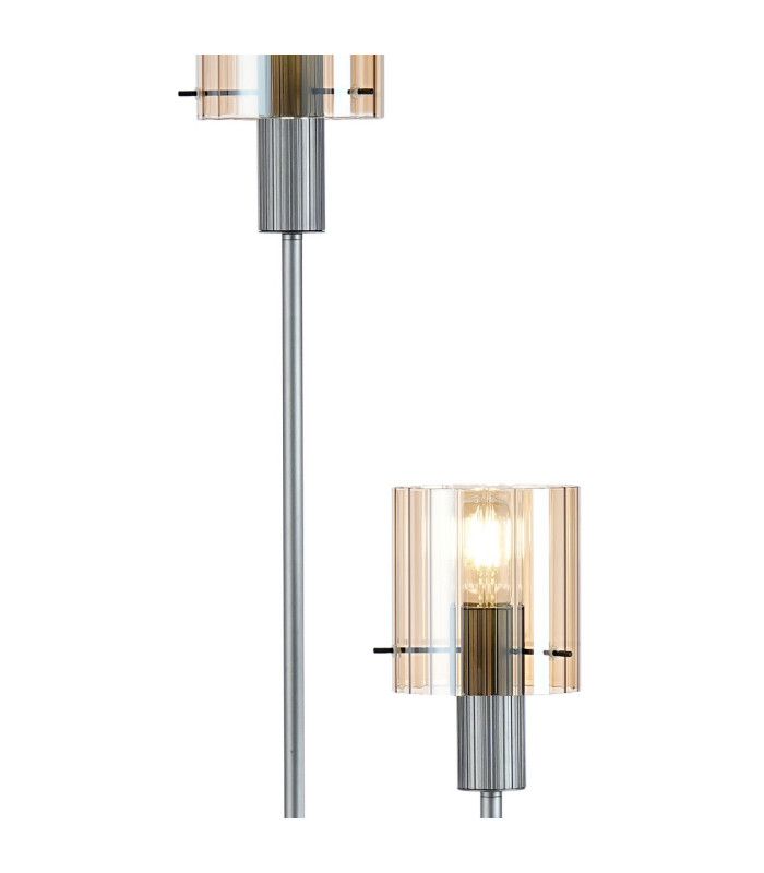 Hudson Stepped Floor Lamp 2 Light E27 Dark Grey/Amber Wide Line Glass-6