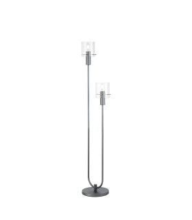 Hudson Stepped Floor Lamp 2 Light E27 Dark Grey/Clear Wide Line Glass-1