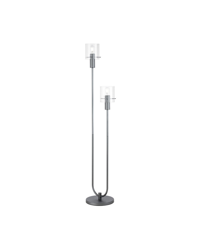 Hudson Stepped Floor Lamp 2 Light E27 Dark Grey/Clear Wide Line Glass-1