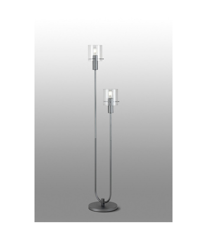 Hudson Stepped Floor Lamp 2 Light E27 Dark Grey/Clear Wide Line Glass-3