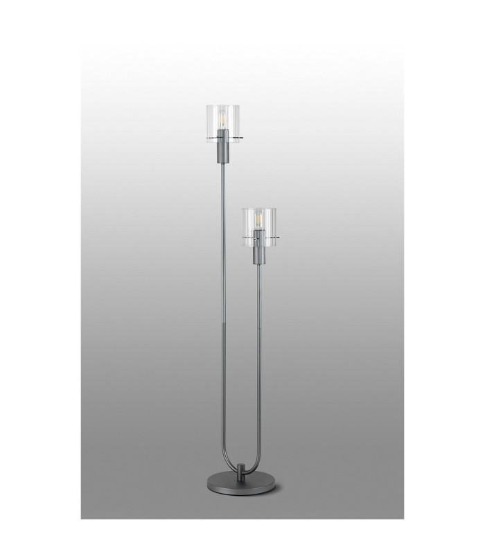 Hudson Stepped Floor Lamp 2 Light E27 Dark Grey/Clear Wide Line Glass-7