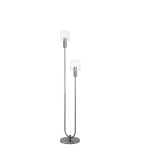 Hudson Stepped Floor Lamp 2 Light E27 Dark Grey/Frosted/Clear Wide Line Glass-1