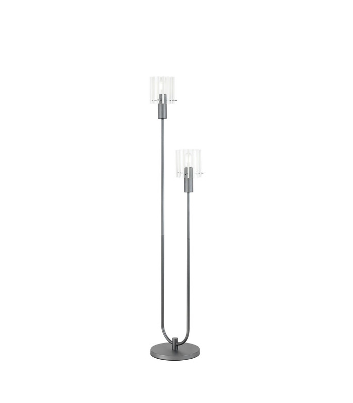 Hudson Stepped Floor Lamp 2 Light E27 Dark Grey/Frosted/Clear Wide Line Glass-1