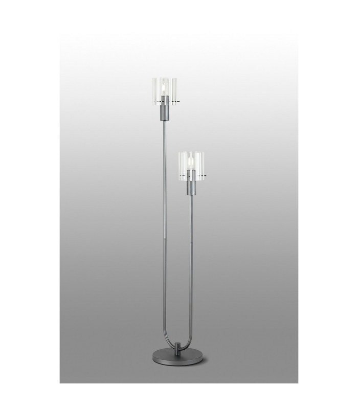 Hudson Stepped Floor Lamp 2 Light E27 Dark Grey/Frosted/Clear Wide Line Glass-3