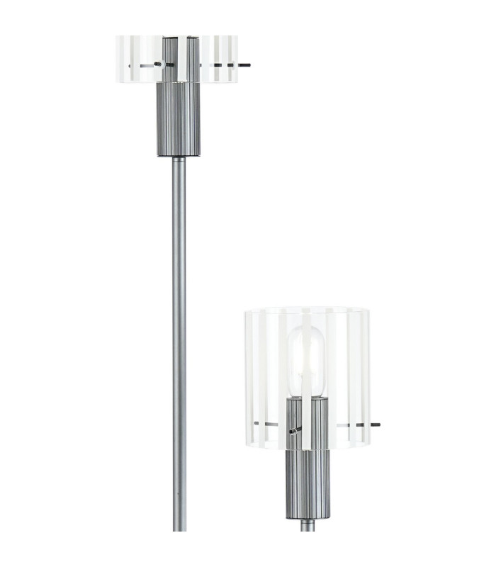 Hudson Stepped Floor Lamp 2 Light E27 Dark Grey/Frosted/Clear Wide Line Glass-6