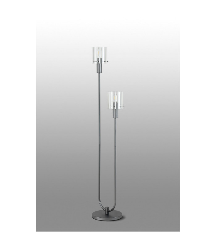 Hudson Stepped Floor Lamp 2 Light E27 Dark Grey/Frosted/Clear Wide Line Glass-7