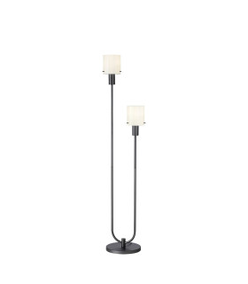 Hudson Stepped Floor Lamp 2 Light E27 Dark Grey/Gloss White Wide Line Glass-1
