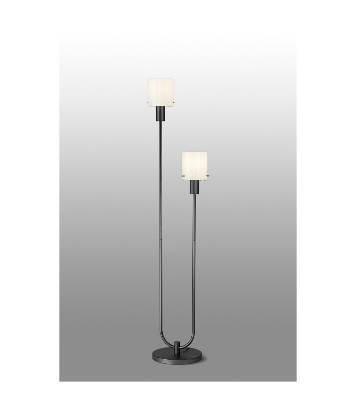Hudson Stepped Floor Lamp 2 Light E27 Dark Grey/Gloss White Wide Line Glass-3