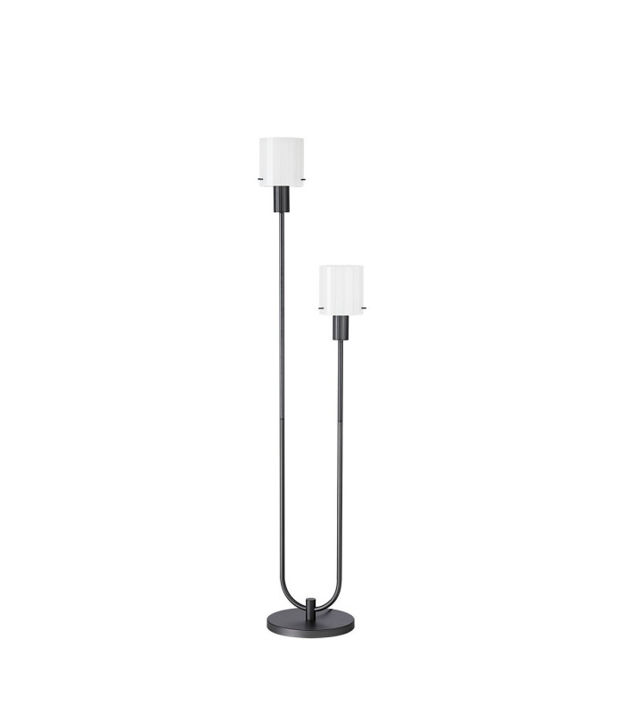 Hudson Stepped Floor Lamp 2 Light E27 Dark Grey/Gloss White Wide Line Glass-4