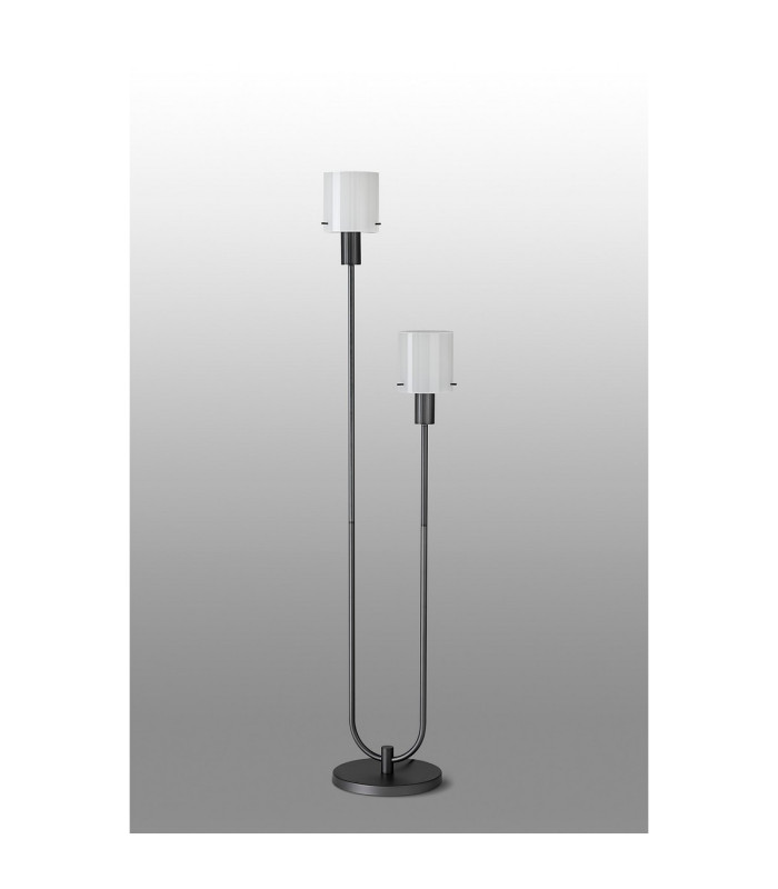 Hudson Stepped Floor Lamp 2 Light E27 Dark Grey/Gloss White Wide Line Glass-7