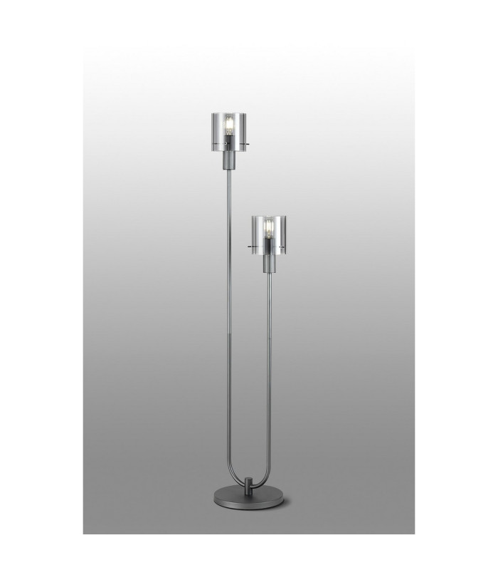 Hudson Stepped Floor Lamp 2 Light E27 Dark Grey/Smoke Wide Line Glass-3