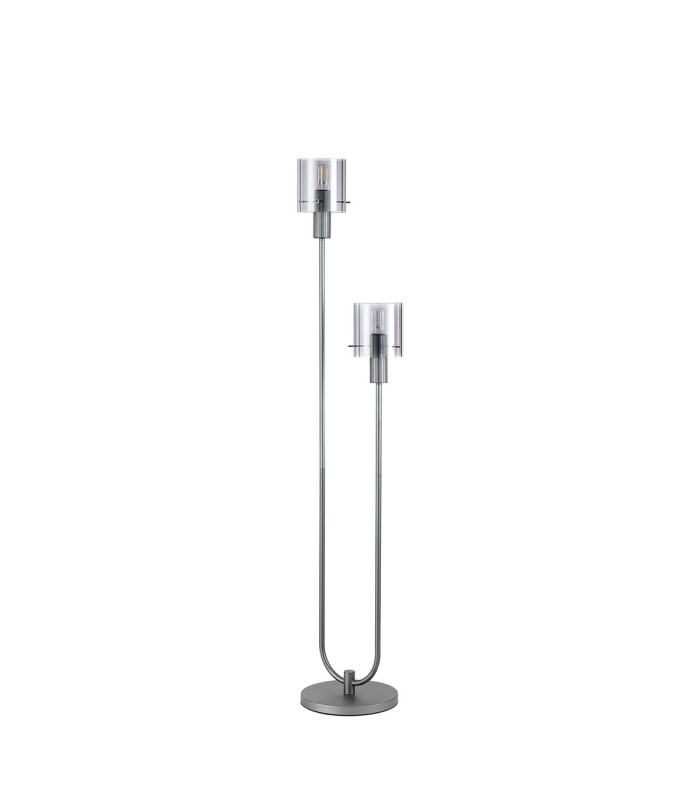 Hudson Stepped Floor Lamp 2 Light E27 Dark Grey/Smoke Wide Line Glass-4