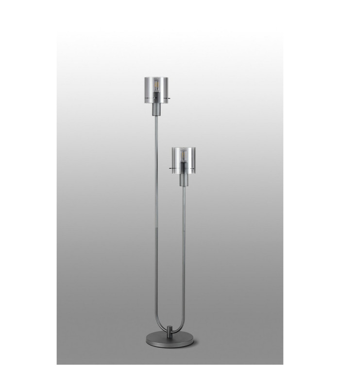 Hudson Stepped Floor Lamp 2 Light E27 Dark Grey/Smoke Wide Line Glass-7