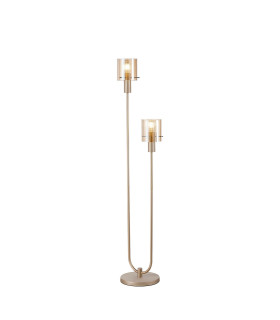 Hudson Stepped Floor Lamp 2 Light E27 Light Gold/Amber Wide Line Glass-1